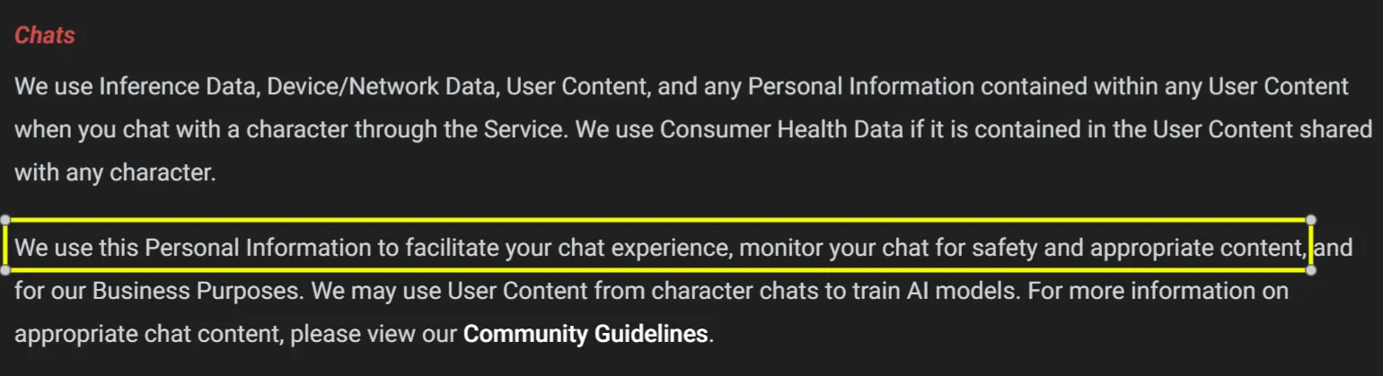 CrushOn AI Privacy Policy- Chat Monitoring