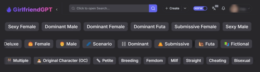 GirlfriendGPT Categories- Character Diversity