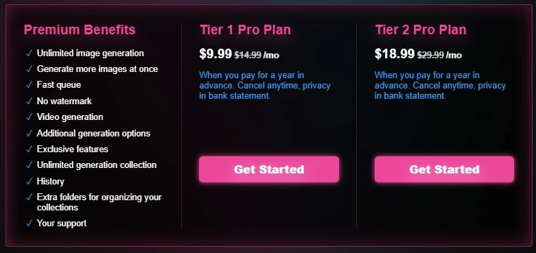 Sexy AI - Pricing Plan