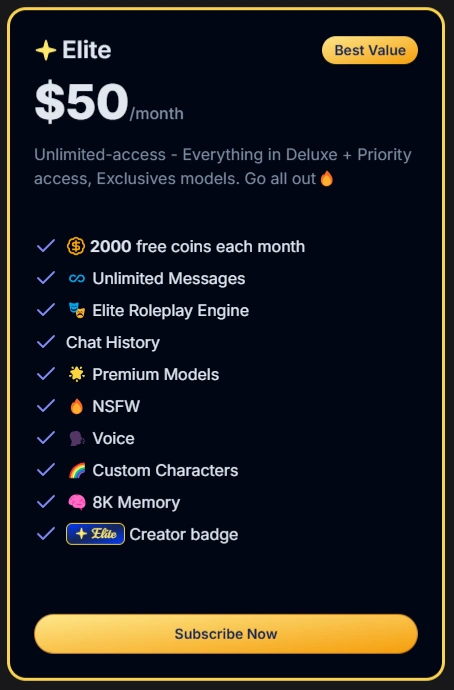 GirlfriendGPT Elite plan- monthly pricing
