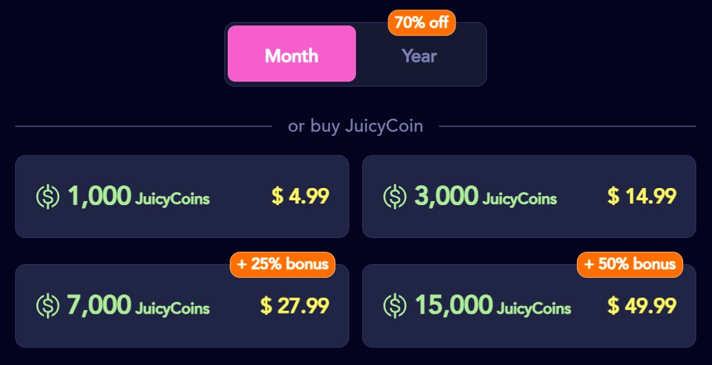JuicyChat AI JuicyCoin pricing