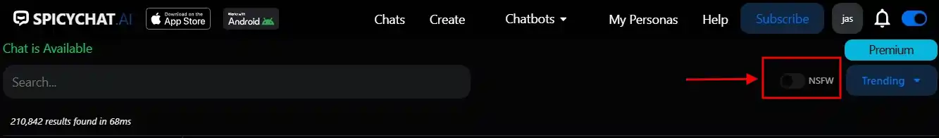 SpicyChat AI - NSFW Toggle