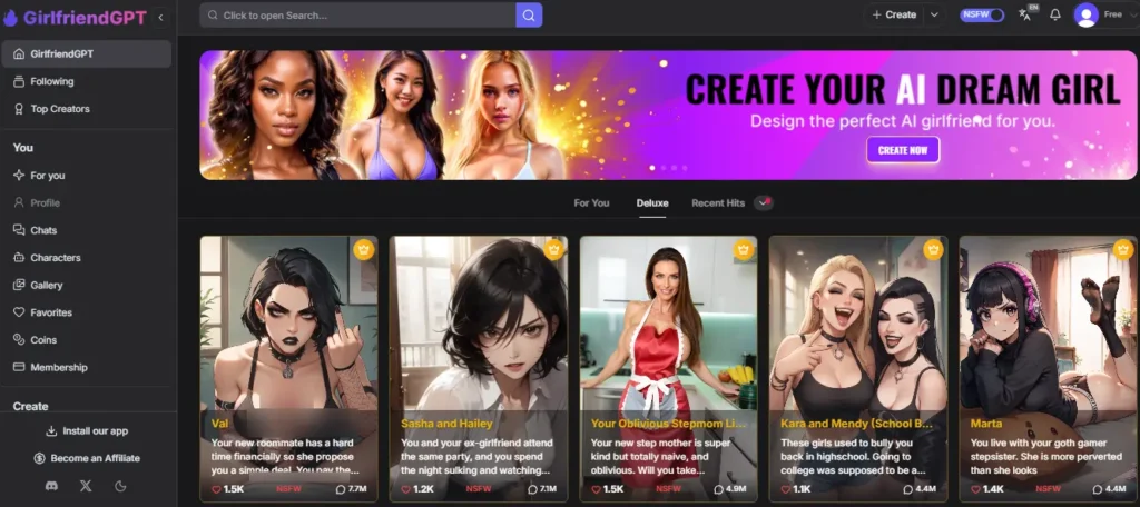 GirlfriendGPT Homepage